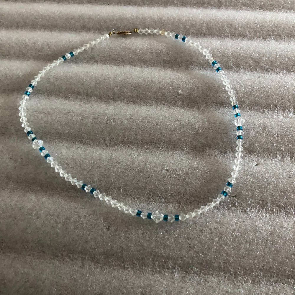 Vintage Teal & Clear Faceted Crystal Beads Necklace